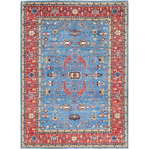 Carolina Blue, Afghan Peshawar with All Over Heriz Design, Natural Dyes, Pure Wool, Hand Knotted, Oriental Rug