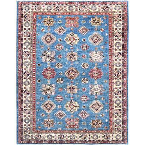 Cerulean Blue, Extra Soft Wool Hand Knotted, Afghan Super Kazak, Natural Dyes Densely Woven, Oriental Rug