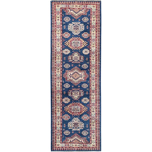 Prussians Blue, Afghan Super Kazak with Large Medallions, Natural Dyes Densely Woven, 100% Wool Hand Knotted, Runner Oriental 
