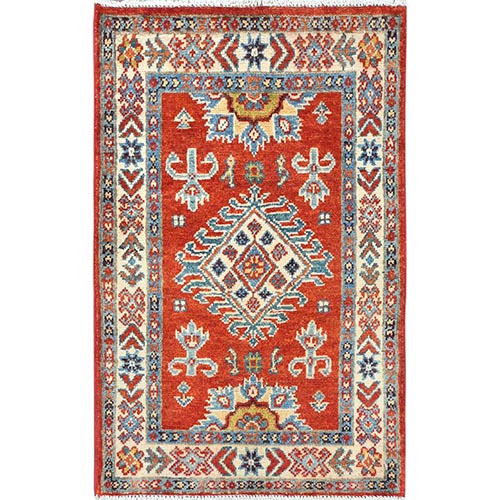 Imperial Red, Special Kazak with Large Medallion, Natural Dyes, 100% Wool, Hand Knotted, Mat Oriental 