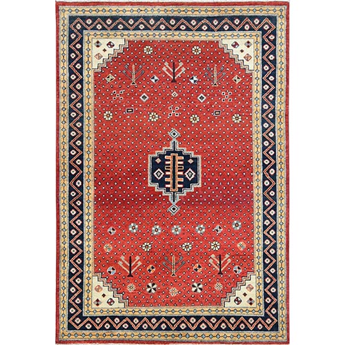 Imperial Red, Special Kazak with Large Medallion, Natural Dyes, Organic Wool, Hand Knotted, Oriental 