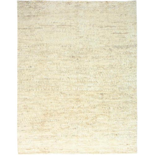 Beige, Hand Knotted Shaggy Moroccan Exotic Texture, Undyed Natural Wool, Oversized Oriental Rug