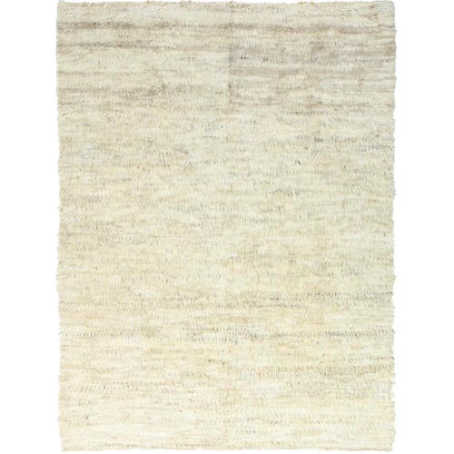 Beige, Undyed Natural Wool Hand Knotted, Shaggy Moroccan Exotic Texture, Oriental Rug