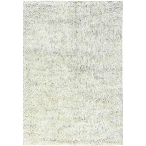 Ivory, Shaggy Moroccan Exotic Texture, Undyed Natural Wool Hand Knotted, Oriental Rug