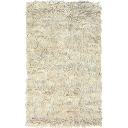 Beige, Shag Flokati Greek Style, Undyed Natural Wool Hand Knotted, Oriental Rug