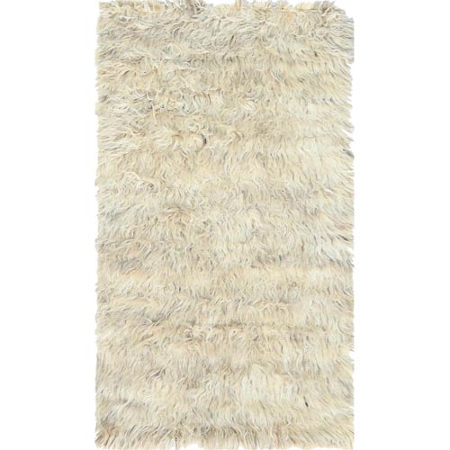 Beige, Undyed Natural Wool Hand Knotted, Shag Flokati Greek Style, Oriental Rug