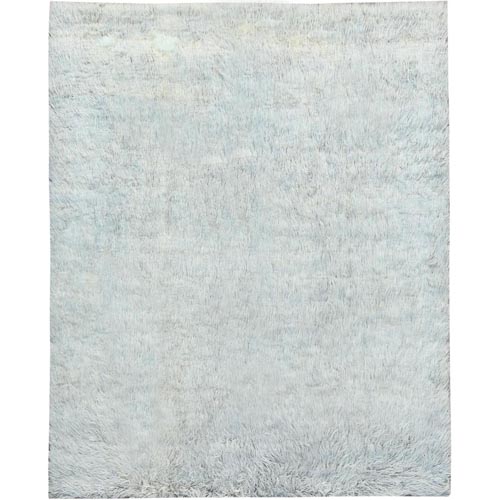 Blueish Gray, Shaggy Moroccan Exotic Texture, Undyed Natural Wool Hand Knotted, Oriental Rug