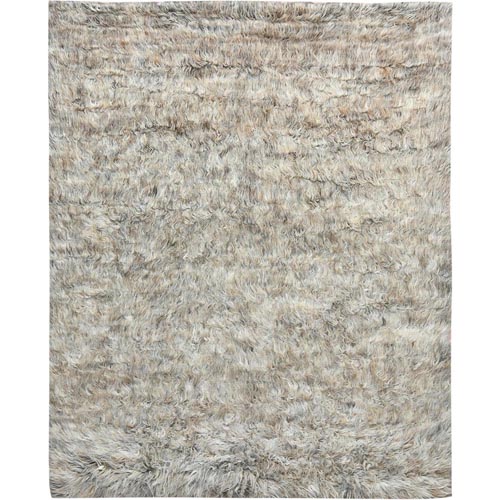 Beige, Hand Knotted Shag Flokati Greek Style, Undyed Natural Wool, Oriental Rug