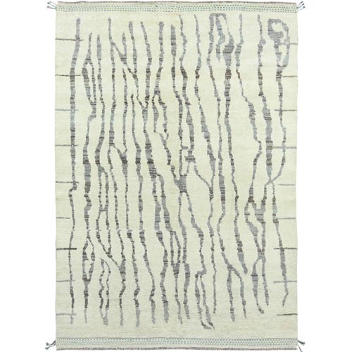 Ivory, Shaggy Moroccan Exotic Texture, Undyed Natural Wool Hand Knotted, Oriental Rug