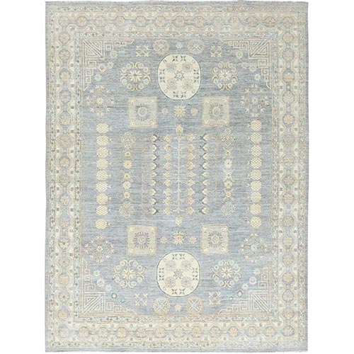 Misty Gray, Afghan Peshawar with Khotan Design, Stone Washed, Soft Wool, Hand Knotted, Oriental Rug