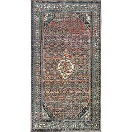 Salmon Color, Vintage Persian Bibikabad with All Over Design, Hand Knotted, Pure Wool, Gallery Size Runner Oriental 