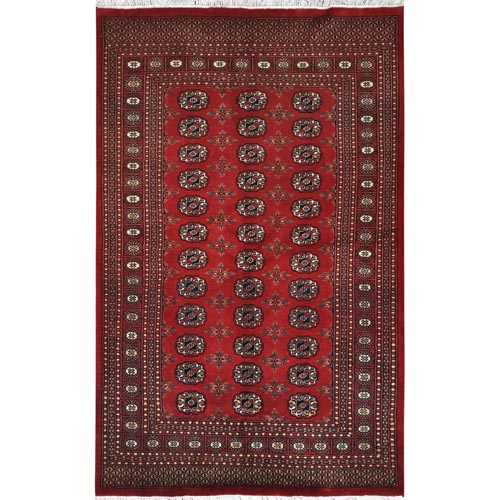 Deep and Rich Red, Silky Wool Hand Knotted, Super Bokara with Geometric Medallions 250 KPSI, Oriental Rug