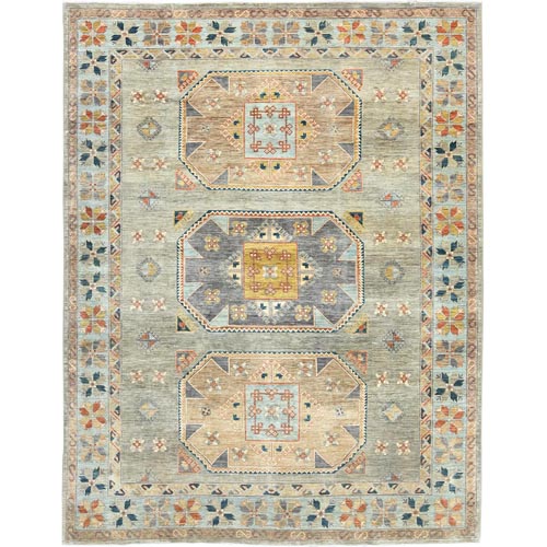 Light Gray, Natural Wool Hand Knotted, Armenian Inspired Caucasian Design, 200 KPSI Natural Dyes Densely Woven, Oriental Rug