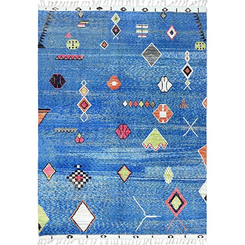Lapis Blue, Ben Ourain Moroccan Berber Influence Design, Natural Dyes, Soft Wool, Hand Knotted Oriental 