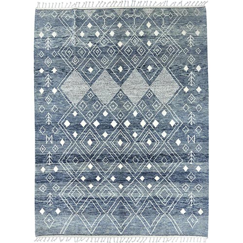 Light Blue, Moroccan Berber Influence Design with Criss Cross Pattern, Natural Dyes, Pure Wool, Hand Knotted, Oriental 