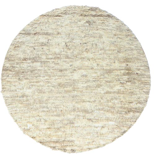 Bone Ivory, Ben Ourain Moroccan Berber Shilhah Design Natural Dyes, Organic Wool Hand Knotted, Round Oriental Rug