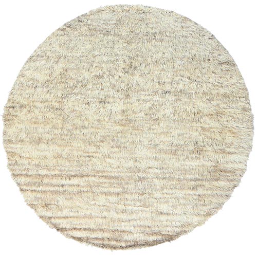 Bone Ivory, 100% Wool Hand Knotted, Ben Ourain Moroccan Berber Shilhah Design Natural Dyes, Round Oriental 