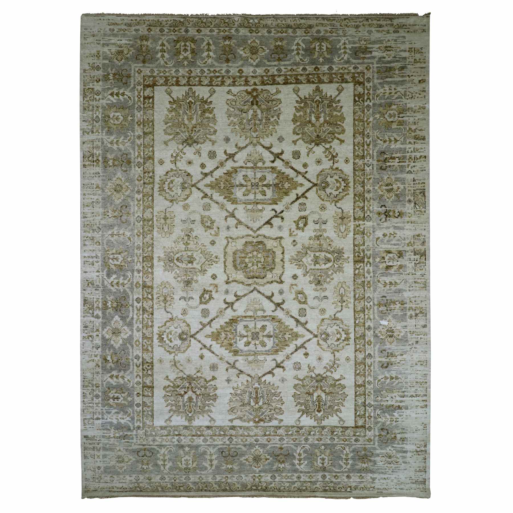 Oushak-And-Peshawar-Hand-Knotted-Rug-416535
