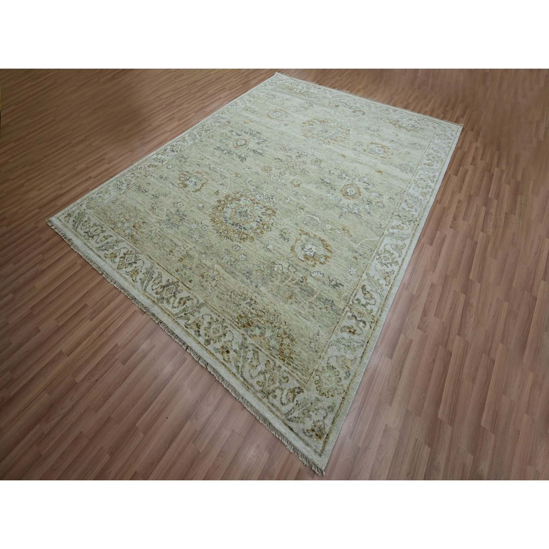 Oushak-And-Peshawar-Hand-Knotted-Rug-416570