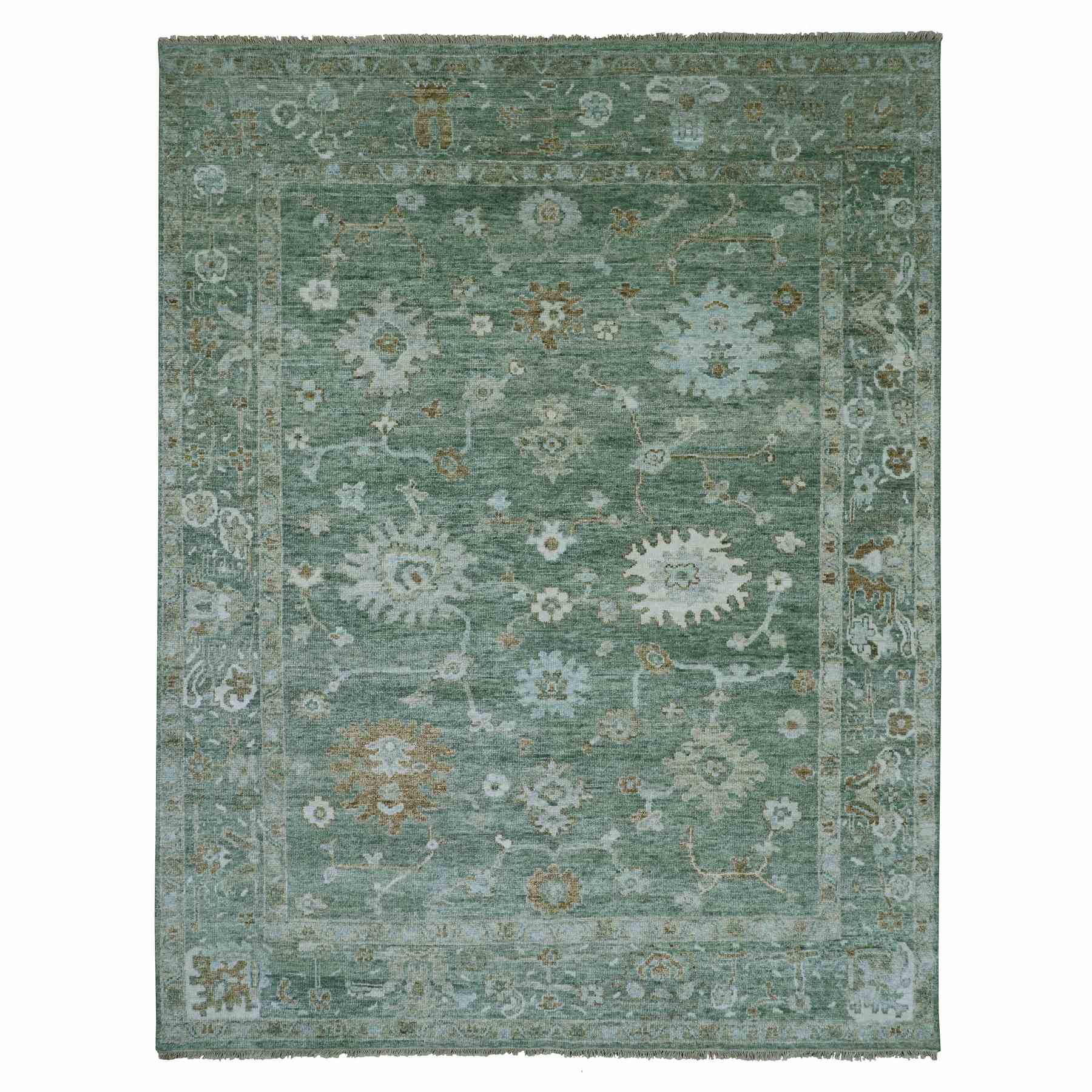 Oushak-And-Peshawar-Hand-Knotted-Rug-416580