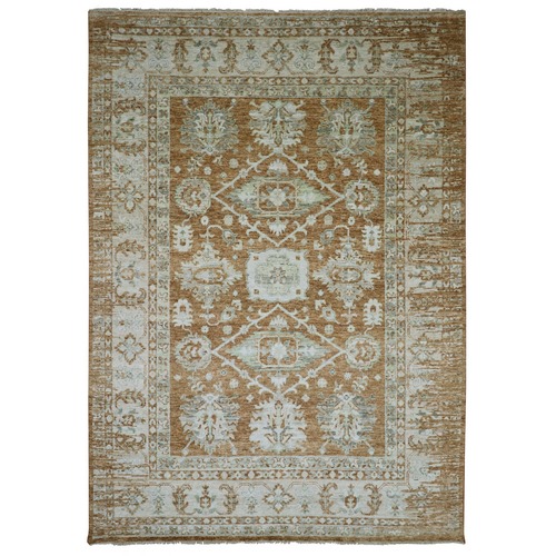 Rust Orange, Heriz All Over Design with Soft Colors, Hand Knotted, 100% Wool, Oriental 