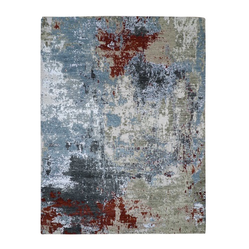 Cloud Gray, Hand Knotted Abstract Design, Densely Woven Persian Knot, Pure Wool, Oriental Rug