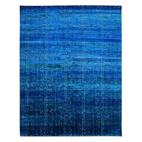 Air Force Blue, Sari Silk with Textured Pile Hand Knotted, Contemporary Design Dense Weave, Persian Knot, Oriental Rug