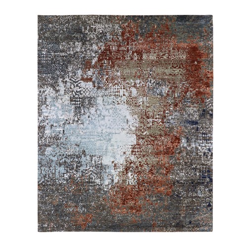 Smoke Gray, Abstract Design, Dense Weave Persian Knot, Extra Soft Wool Hand Knotted, Oriental Rug
