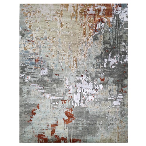 Beige, Persian Knot Pure Wool, Hand Knotted Abstract Design, Densely Woven, Oversized Oriental Rug