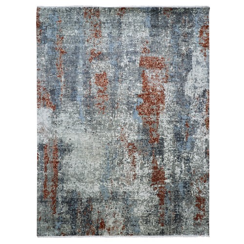 Accessible Beige With Heron Black, Densely Woven, Hand Knotted 100% Wool, Abstract Design Oriental Rug