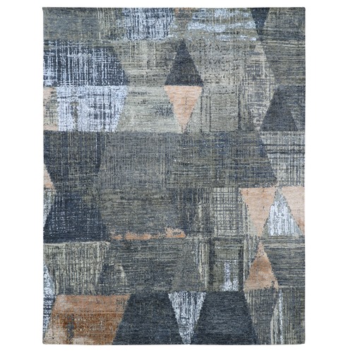 Slate Gray With Mix Of Suede Black, 100% Wool Modern Hand Knotted Abstract Design, Densely Woven, Oriental Rug 