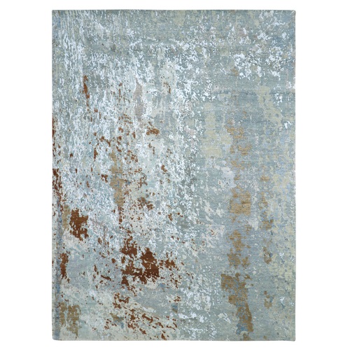 Misty Gray with Rust, Abstract with Galaxy Design, 100% Wool, Persian Knot, Hand Knotted, Densely Woven, Oriental 