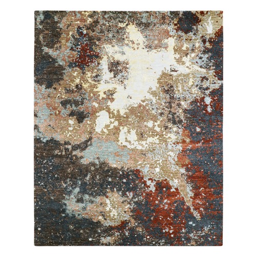 Chocolate Brown with Rust, Persian Knot, Abstract with Galaxy Design, Hand Knotted, Densely Woven, Oriental 