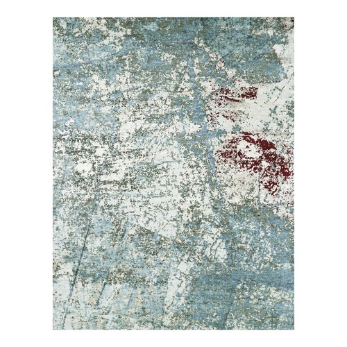 Misty Gray with Beige, Modern Abstract Design, Persian Knot, 100% Wool, Hand Knotted, Densely Woven, Oriental 