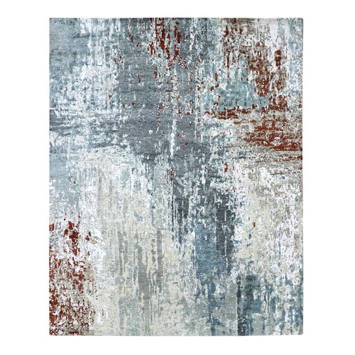 Pewter Gray with Rust, Modern Abstract Design, Densely Woven, Persian Knot, 100% Wool, Hand Knotted, Oriental 