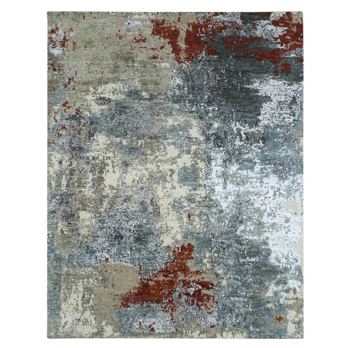 Shades of Gray, Abstract with Galaxy Design, Persian Knot, Hand Knotted, 100% Wool, Densely Woven, Oriental 
