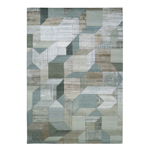 Glacier Gray, Geometric Design, Modern, Hand Knotted, 100% Wool, Densely Woven, Oriental Rug