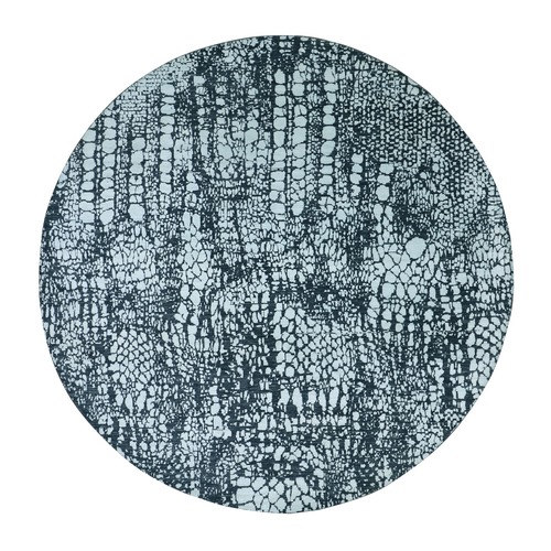 Charcoal Gray, Snake Skin Design, Wool & Silk, Tone on Tone, Hand Knotted, Denser Weave, Round, Oriental 