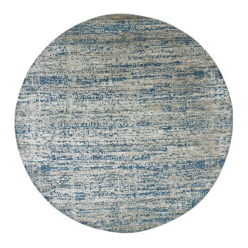 Sand Brown, Contemporary Design, Hand Knotted, Densely Woven, Persian Knot, Silk with Textured Wool Pile, Tone on Tone, Round, Oriental 