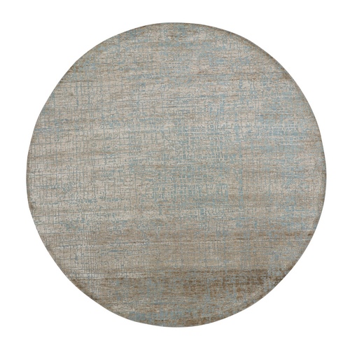Frappe Brown, Hand Knotted, Contemporary Design, Densely Woven, Persian Knot, Silk with Textured Wool Pile, Tone on Tone, Round, Oriental 