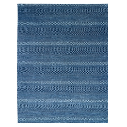 Yale Blue, Modern Grass Design, Hand Knotted, Wool and Silk, Tone on Tone, Oriental 