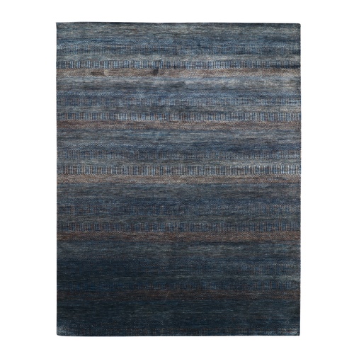 Sailor Blue, Modern Grass Design, Hand Knotted, Wool and Silk, Tone on Tone, Oriental 