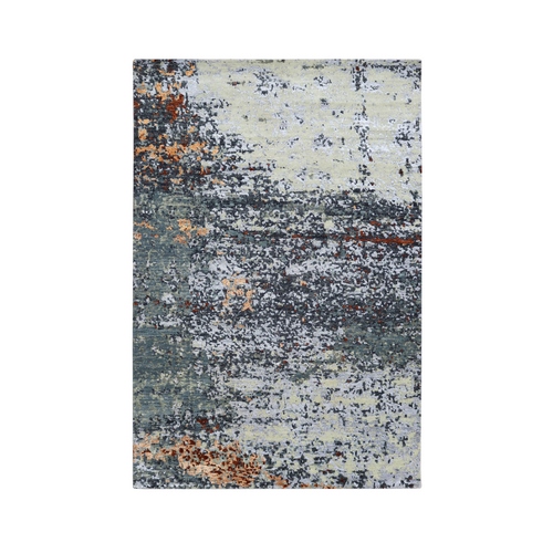 Shades of Gray, Abstract with Galaxy Design, Hand Knotted, 100% Wool, Persian Knot, Densely Woven, Oriental 