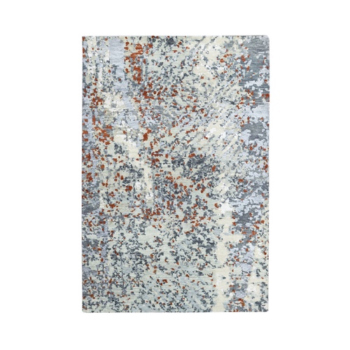 Charcoal Gray with Rust, Hand Knotted, Persian Knot, Abstract with Galaxy Design, 100% Wool, Densely Woven, Oriental 