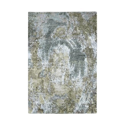 Light Brown with Gray, Densely Woven, Persian Knot, Abstract with Galaxy Design, 100% Wool, Hand Knotted, Oriental 