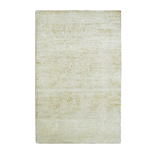 Ivory and Gold, Contemporary Design, Densely Woven, Persian Knot, Hand Knotted, Silk with Textured Wool Pile, Tone on Tone, Oriental 