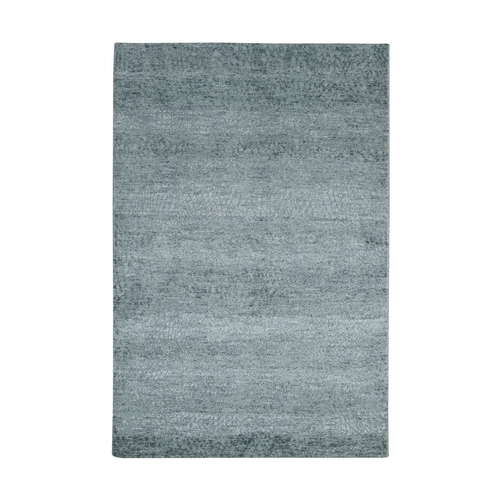 Flannel Gray, Contemporary Design, Densely Woven, Persian Knot, Hand Knotted, Silk with Textured Wool Pile, Tone on Tone, Oriental 