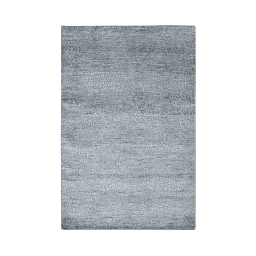 Flannel Gray, Hand Knotted, Contemporary Design, Densely Woven, Persian Knot, Silk with Textured Wool Pile, Tone on Tone, Oriental Rug