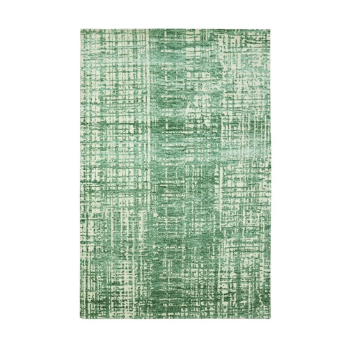 Mint Green, Hand Knotted, Contemporary Design, Densely Woven, Persian Knot, Silk with Textured Wool Pile, Tone on Tone, Oriental 