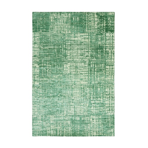Mint Green, Contemporary Design, Densely Woven, Persian Knot, Hand Knotted, Silk with Textured Wool Pile, Tone on Tone, Oriental 